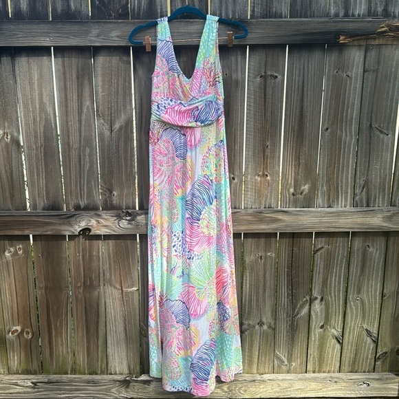 Lilly Pulitzer SLOANE MAXI DRESS Roar Of The Seas Multi Floral Coral Sz XS - Picture 2 of 6